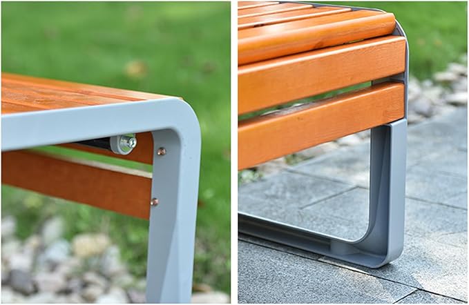 Outdoor 47in Bench Cast Aluminum Metal Garden Bench Weatherproof Weather Resistant Patio Bench Wooden Front Porch Bench(150 * 57cm(59.06 * 22.44in))