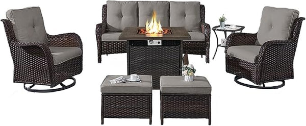 Belord Patio Furniture Set with Fire Pit Table, 7 Piece Wicker Outdoor Furniture Set - Photo 1