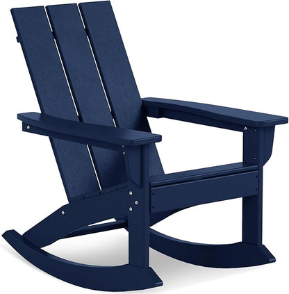 Costaelm Outdoor Adirondack Chair, All Weather Resistant Lawn Chairs Balcony Chair and Fire Pit Chairs, Patio Chair Outdoor Porch Rocking Chair High Back HDPE Poly Lumber, Navy Blue