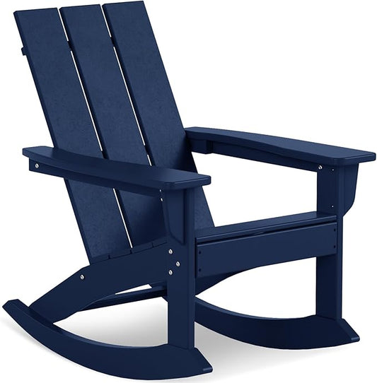 Costaelm Outdoor Adirondack Chair, All Weather Resistant Lawn Chairs Balcony Chair and Fire Pit Chairs, Patio Chair Outdoor Porch Rocking Chair High Back HDPE Poly Lumber, Navy Blue
