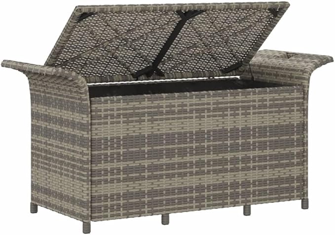Patio Bench with Cushion Gray 45.7"x18.1"x22.4" Poly Rattan Deck Bench Outdoor Bench Garden Bench Porch Bench for patios, Gardens, Decks