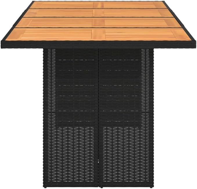 vidaXL Patio Table - Acacia Wood top/Black Poly Rattan/Garden/Durable Outdoor Furniture