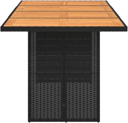 vidaXL Patio Table - Acacia Wood top/Black Poly Rattan/Garden/Durable Outdoor Furniture