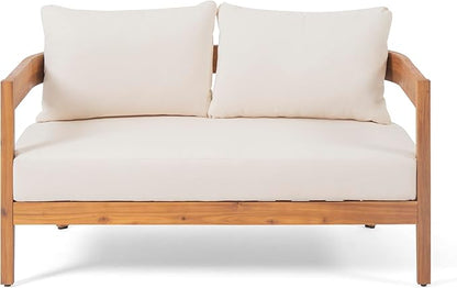 Merax 52" Outdoor Acacia Wood Frame Loveseat Sofa and 35.5" Coffee Table Set,with Cushions for Patio,Garden