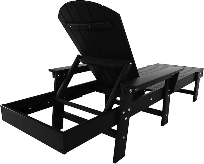 WestinTrends Dylan HDPE Outdoor Patio Poly Adirondack Reclining Chaise Lounge with Arms, Black