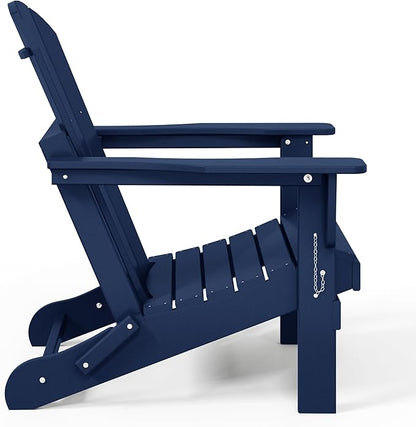 WestinTrends Malibu 2 Piece Set Outdoor Folding Poly Adirondack Chair, Navy Blue