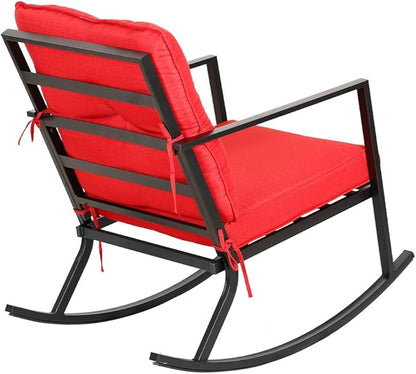 BALI OUTDOORS Patio Rocker Chair Rocking Chairs 2 Piece Modern Outdoor Furniture Red Thick Cushions, Black Steel Frame