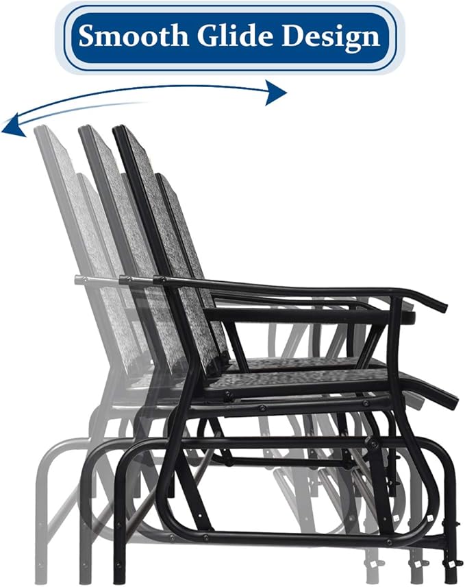 Giantex Patio Bench Glider Chair with Metal Frame, Center Tempered Glass Table, Outside Double Rocking Swing Loveseat for Porch, Garden, Poolside, Balcony, Lawn Rocker Outdoor Glider Bench(Gray)