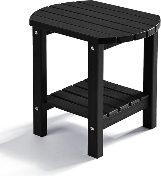 PASAMIC 2-Tier Adirondack Oval Outdoor Side Table, HDPE Small Outdoor Table, Patio End Table for Patio, Backyard, Weather-Resistant (Black)