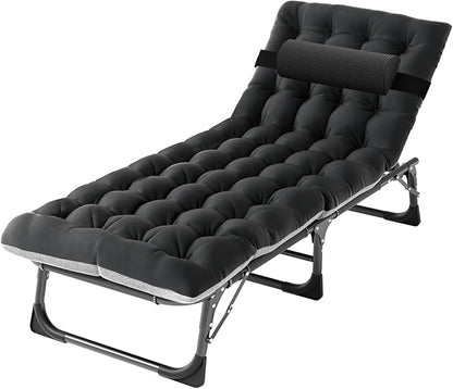 DoCred Heavy Duty Chaise Lounge Chair, Adjustable 5-Position Folding Chaise Lounge Chairs for Outside, Portable Lay Flat Beach Lounge Chair for Outdoor Sunbathing Beach Pool Lawn Camping
