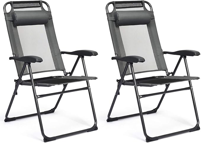 Giantex Set of 2 Patio Dining Chairs, Folding Lounge Chairs with 7 Level Adjustable Backrest, Headrest, 300 Lbs Capacity - Photo 1