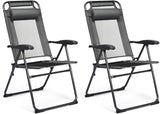 Giantex Set of 2 Patio Dining Chairs, Folding Lounge Chairs with 7 Level Adjustable Backrest, Headrest, 300 Lbs Capacity - Photo 1