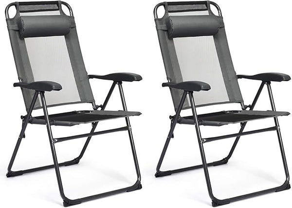 Giantex Set of 2 Patio Dining Chairs, Folding Lounge Chairs with 7 Level Adjustable Backrest, Headrest, 300 Lbs Capacity - Photo 1