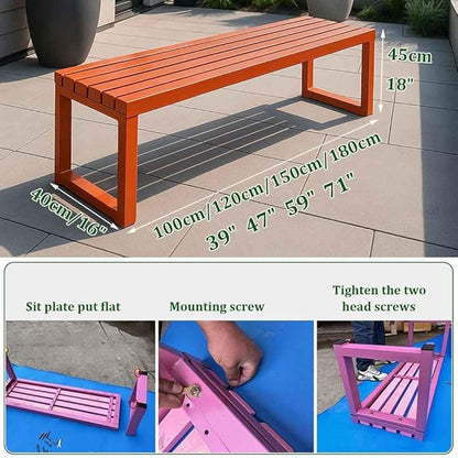 Patio Benches for Outdoors Metal Garden Bench 39" 47" 59" 71" Porch Furniture 2-4 Seating Without Backrest Weatherproof for Park Lawn Garden Yard Tennis Court Seater Chair(Orange,3.93ft)