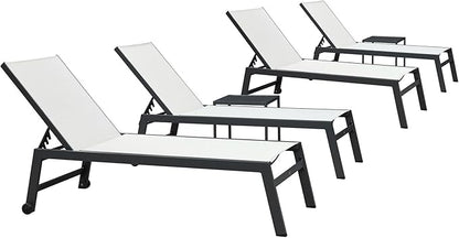 PURPLE LEAF 6-Piece Outdoor Chaise Lounge Oversized Pool Lounge Chairs with Easy-to-Move Wheels and Adjustable Backrest Extra Large Patio Loungers for Poolside Deck Beach Yard Table Included, Linen