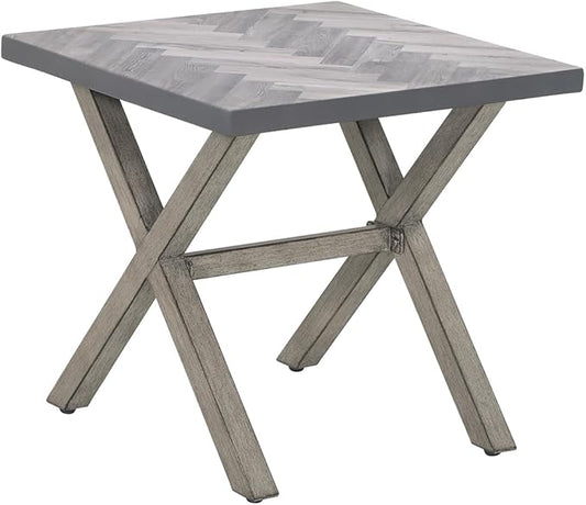 Aluminum Outdoor Side Table, Anti-Rust Outside Patio Side Table with Resin Tabletop, Modern Weather Resistant Square Patio End Table for Yard, Garden, Poolside, Limed Oak