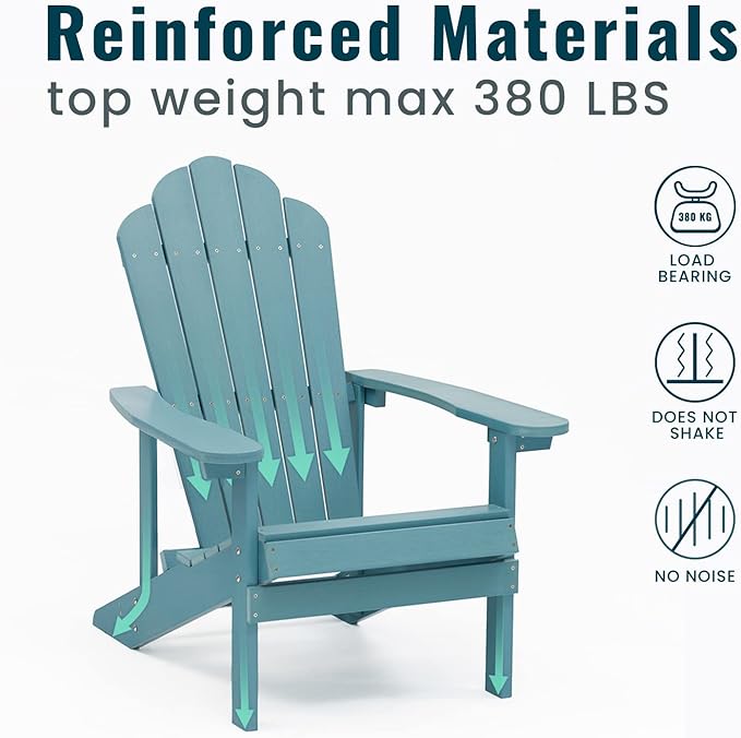 ELEGANT Folding Adirondack Chairs, Patio Chairs, Lawn Chairs, Outdoor Chair, Adirondack Chair Wood, Fire Pit, Weather Resistant for Deck, Backyard, Garden(Blue)