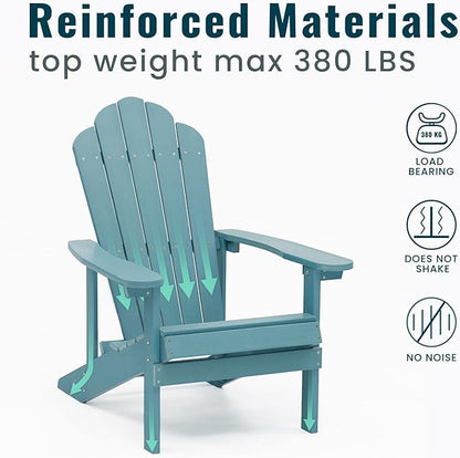 ELEGANT Folding Adirondack Chairs, Patio Chairs, Lawn Chairs, Outdoor Chair, Adirondack Chair Wood, Fire Pit, Weather Resistant for Deck, Backyard, Garden(Blue)