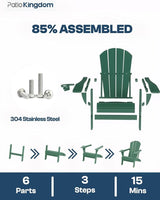 Green 6-Piece Folding Adirondack Chair Set with Cup Holders, Ottomans - Photo 7