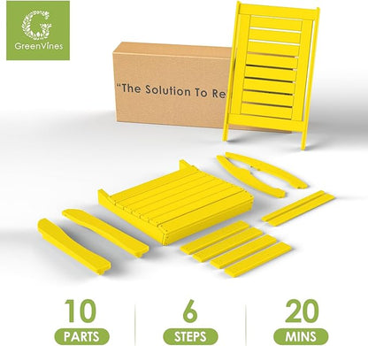 GREENVINES Outdoor Rocking Chairs | Set of 4 | Porch Rocker | HDPE Plastic | Yellow | Oversized Rockers | High Back | Big & Tall | Ladder Back | for Patio Outside Backyard Balcony Garden