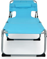 Tangkula Tanning Chair with Face Hole, Patio Folding Adjustable Reclining Beach Sunbathing Lounge Chair with Side Pocket - Photo 9