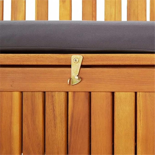 BOWERY HILL Solid Acacia Wood Storage Bench, 47.2 x 24.8 x 33.1 in, Natural Wood Finish, Dark Grey Cushion, Rectangular Outdoor/Indoor Seating and Storage for Garden, Hallway, or Balcony Use