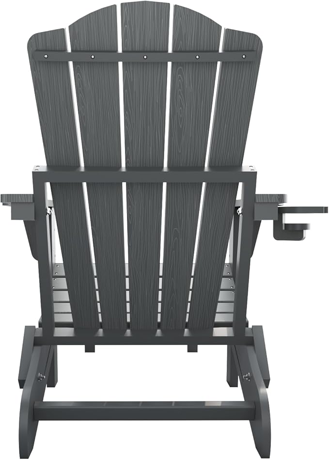 Adjustable Adirondack Chairs with Retractable Ottoman, HDEP Folding Adirondack Chair with Footrest & Cup Holder, All Weather Fire Pit Chair for Outdoor,Grey