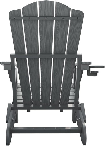 Adjustable Adirondack Chairs with Retractable Ottoman, HDEP Folding Adirondack Chair with Footrest & Cup Holder, All Weather Fire Pit Chair for Outdoor,Grey