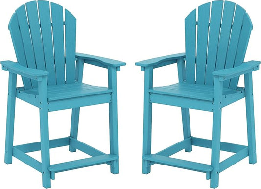 OTSUN Tall Adirondack Chairs Set of 2, HDPE Bar Height Outdoor Chairs, Adirondack Bar Stools for Patio Balcony & Porch