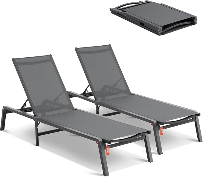 VEVOR 2 Pcs Chaise Lounge Chairs Outdoor, Aluminum Patio Lounge Chair with Adjustable 5-Position - Photo 1