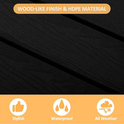 2 Tier Round Outdoor Side Table with Wood-Like Grain, 17.7" HDPE Adirondack Table Patio Side Table, Weather Resistant End Table for Pool, Patio & Porch, Small Outdoor Table(Black, Round)