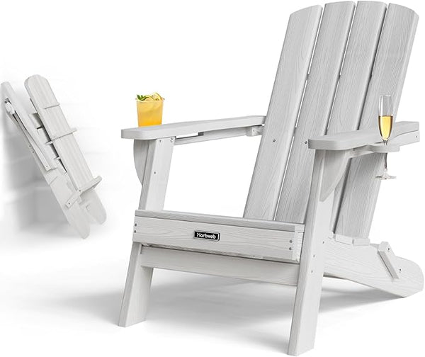 Folding Adirondack Chair with Wood Texture, HDPE All-Weather Fire Pit Chairs - Photo 1