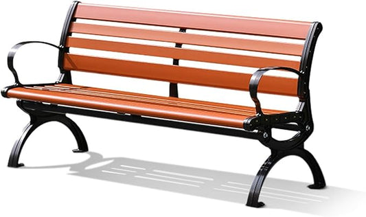 Outdoor garden benches Metal garden bench 2-3 Person Seat Loveseat Chairs Patio Bench Chair with Backrest 120/150/180cm Solid wood slatted seat and galvanized frame 300kg Weight Capacity(Orange