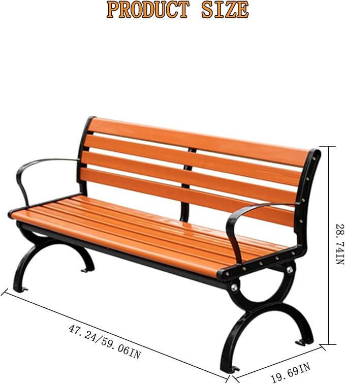 150cm Garden Park Bench with Backrest and Armrest Plastic Wood Garden Bench Porch Chair Weather-Resistant Square Chair - Photo 3