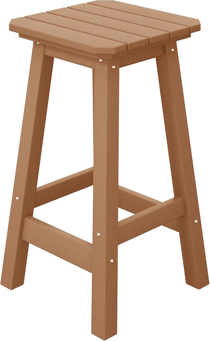 Costaelm 24" Height Outdoor Bar Stools, All-Weather Bar Stools, Adirondack Poly Patio Square Bar Stool for Patio, Deck, Kitchen Counter and Garden, Teak
