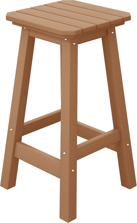 Costaelm 24" Height Outdoor Bar Stools, All-Weather Bar Stools, Adirondack Poly Patio Square Bar Stool for Patio, Deck, Kitchen Counter and Garden, Teak