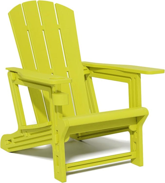 Adirondack Plastic Outdoor Chair, 400 LBS Capacity Recliner Garden Chair, Patio Chair with Cup Holder, Without Screws Install for Backyard Lawn Beach Yellow