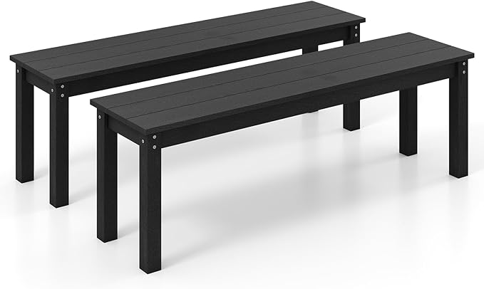 Tangkula HDPE Outdoor Bench, 2-3 Person Patio Bench, 55" Backless Garden Dining Bench with Slatted Seat - Photo 1