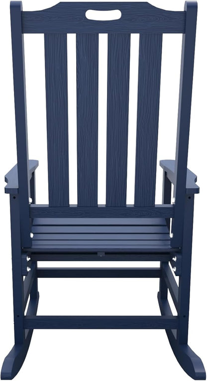 Oversized Rocking Chair, Outdoor Rocking Chair for Adults, All Weather Resistant Porch Rocker for Lawn Garden, Navy Blue