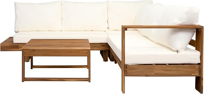 Acacia Wood 4pc Outdoor Sectional Sofa Set with Cushions and Slatted Design - Modern Patio, Deck & Garden Seating for Ultimate Comfort