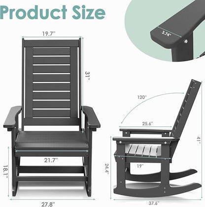 IVY&LANE Outdoor Rocking Chairs Set of 2 | Porch-Rockers | Grey | HDPE Plastic | All-Weather | High Back | Wide Seat | Oversized Patio Rocker for Adult | for Outside Deck Balcony Garden