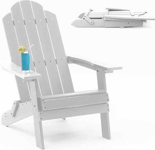 MXIMU Folding Adirondack Chair Weather Resistant Plastic Fire Pit Chairs Adorondic Plastic Outdoor Chairs for Firepit Area Seating Lifetime - White