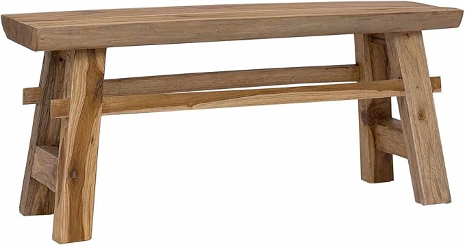 Solid Teak Wood Bench 39.37 x 11.42 x 17.13 Inches Natural Finish for Patio Garden Balcony Indoor Outdoor Use Durable Furniture Rustic Decor