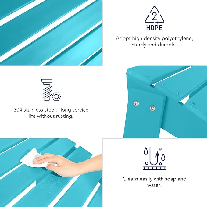 Adirondack Ottoman Set of 2, HDPE All Weather Patio Ottomans, Outdoor Footrest Adirondack Footrest Outdoor Patio Footstool for Porch, Pool, Lawn & Backyard, Turquoise