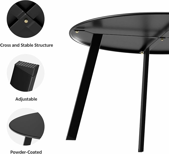 LAUSAINT HOME Patio Round Coffee Table, 27.6” Weather Resistant Outdoor Metal Patio Side End Table with Square Feet for Outside Deck, Porch, Garden, Black