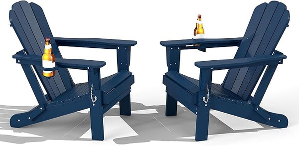 Domi Folding Adirondack Chair Set of 2, HDPE All-Weather Adirondack Chairs with Cup Holder - Photo 1