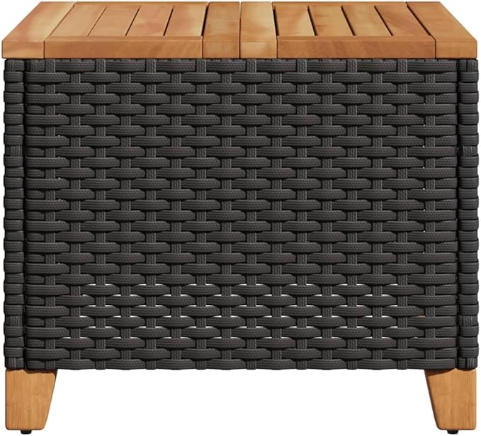 Square Garden Side Table, Compact Patio Coffee Table with Durable Poly Rattan and Acacia Wood Top - Photo 7