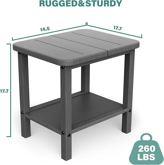 Patio Side Table, Outdoor HDPE Adirondack End Table for Patio,Outdoor Side Table for Backyard, Garden, Pool, Lawn,Grey - Photo 3