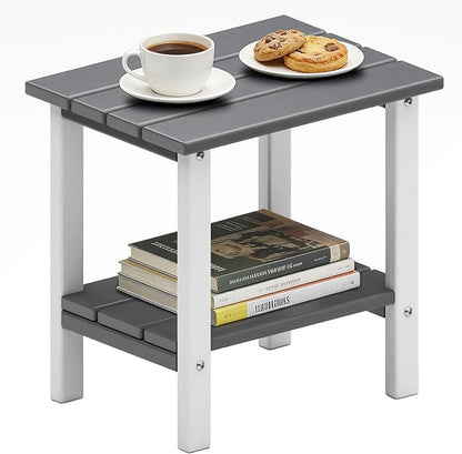 OTSUN Adirondack Outdoor Side Table, 16" HDPE Patio Side Table with Shelf, Weather Resistant Easy Maintenance for Backyard Pool Porch Garden & Lawn