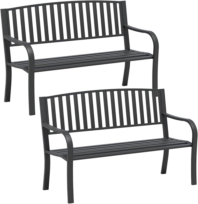 SHGJ&SOFT Outdoor Bench, Garden Bench, Cast Iron Metal Frame Patio Park Bench,for Porch, Lawn,Garden,Yard (BK08-2PACK)